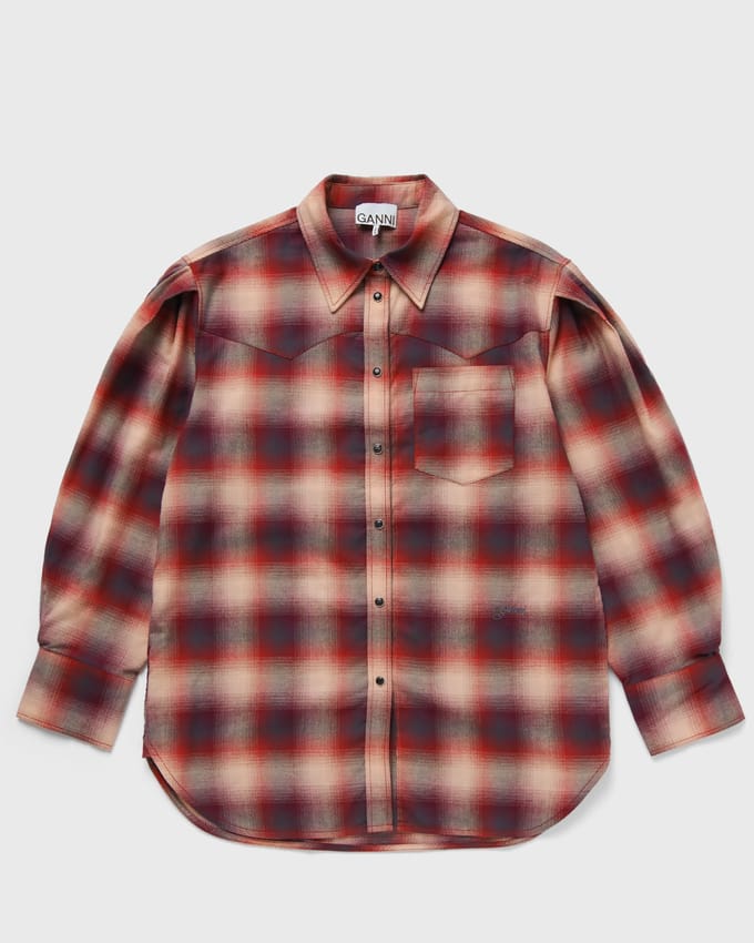 Cotton Flannel Check Pleated Sleeve Shirt