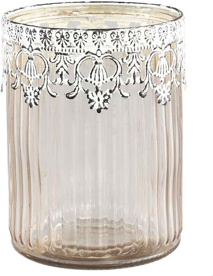 PTMD Chriss Rond Windlicht - H14,5 x Ø11 cm - Glas - Wit