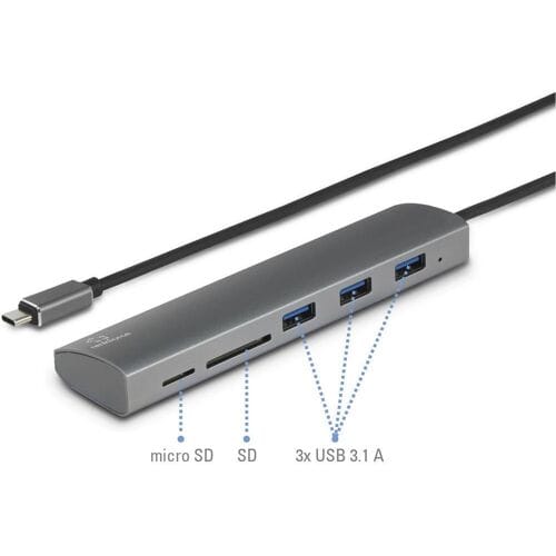Renkforce RF-3374948 USB-hub 3 poorten USB-A, SD, Micro-SD USB 3.0 5 GBit/s Met ingebouwde SD-kaartlezer, Met aluminium behuizing Zilver