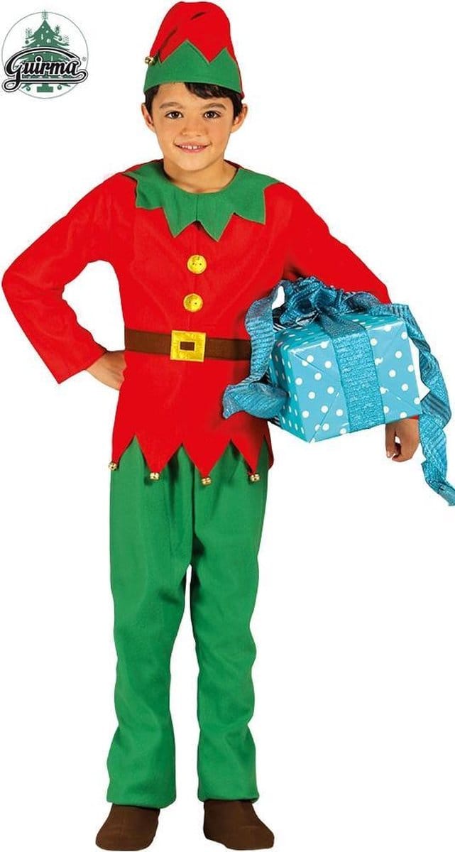 Rood Groene Kerstelf Santas Helper Kind Kostuum