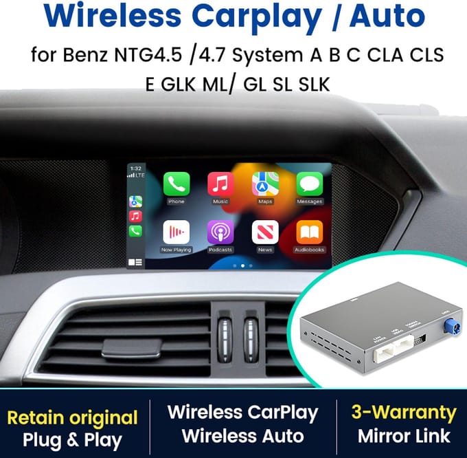 Hexinex Autoradio Geschikt Voor Mercedes Benz CLA GLK NTG 4.5 Draadloze Carplay Android Auto Interface Module GPS SWC