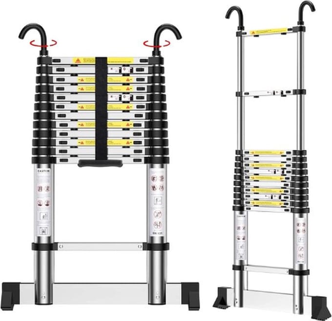 Thuys Telescoopladder – 3.8 Meter – Telescopische Vouwladder – Inklapbaar – Soft Close – Verstelbaar – Multifunctioneel Design