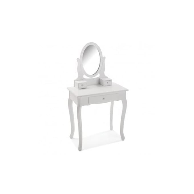 Coiffeuse Classique Kate - VERSA - Bois et verre - Blanc - 129,5 x 40 x 70 cm