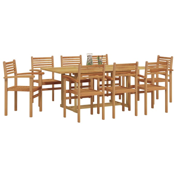 vidaXL - Tuin - Eettafel - Set - 9 - st - Bruin - Massief - Teakhout