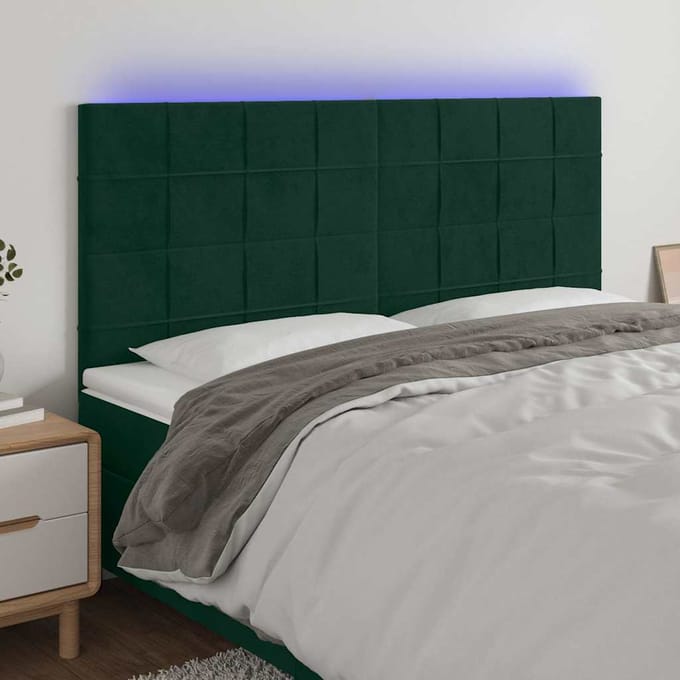 vidaXL - Hoofdbord - LED - 160x5x118/128 - cm - fluweel - donkergroen