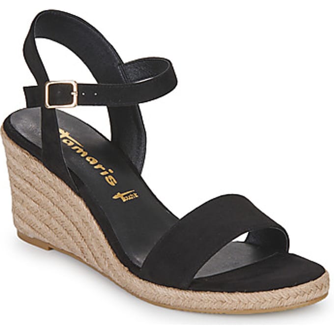 Tamaris dames espadrilles met sleehak zwart - Maat 40