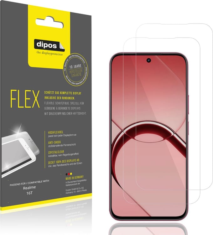 dipos – 2x Beschermfolie geschikt voor Realme 16T | 3D Full Cover Screenprotector | 100% Passend