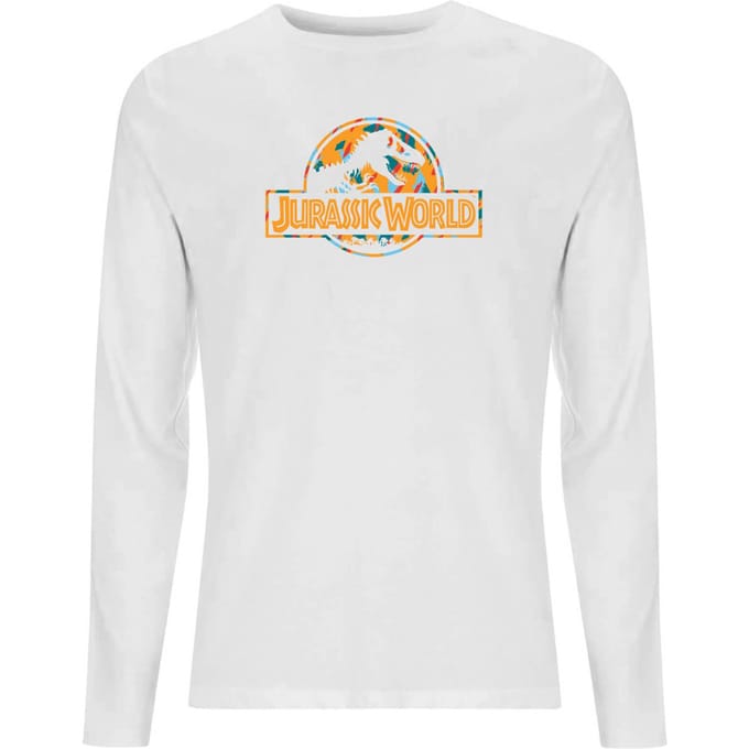 Jurassic Park Logo Tropical Men's Long Sleeve T-Shirt - White - L