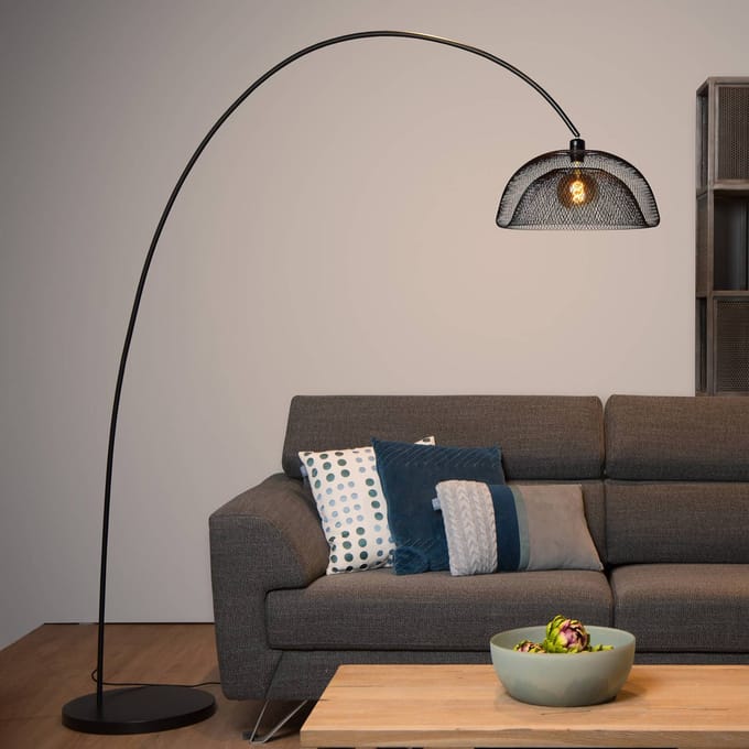 Lucide Vloerlamp Mesh, zwart, booglamp