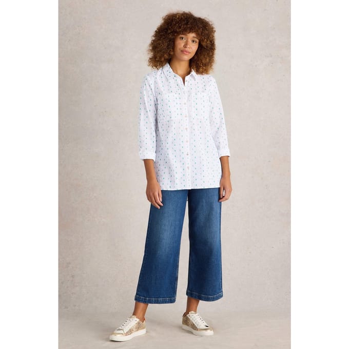 White Stuff Sophie Longline Cotton Shirt Ivory Multi Größe: 6 REGULAR | Longsleeves Outlet | Damen | Weiß