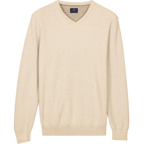 Baileys Trui Cotton V-Neck Pullover Subtle Faux-Uni Structure Knit Marshmallow / male
