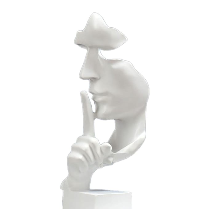 Statue du Penseur Forme Vive Compact Résine Synthétique Attrayant Décoratif Le Silence est d'Or Figurine blanc