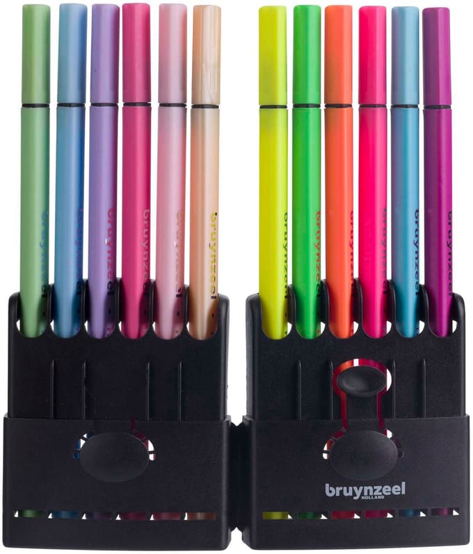 Bruynzeel Fineliner Set Neon & Pastel, 12 Kleuren
