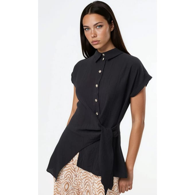 Textured Woven Blouse met Strik Detail
