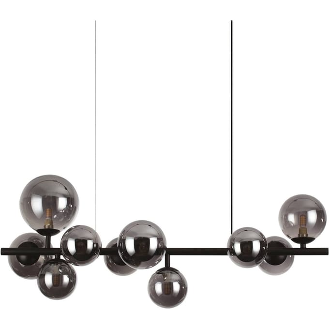 IDEAL LUX hanglamp Perlage, lengte 81 cm, zwart/rookkleurig, 10-lamps