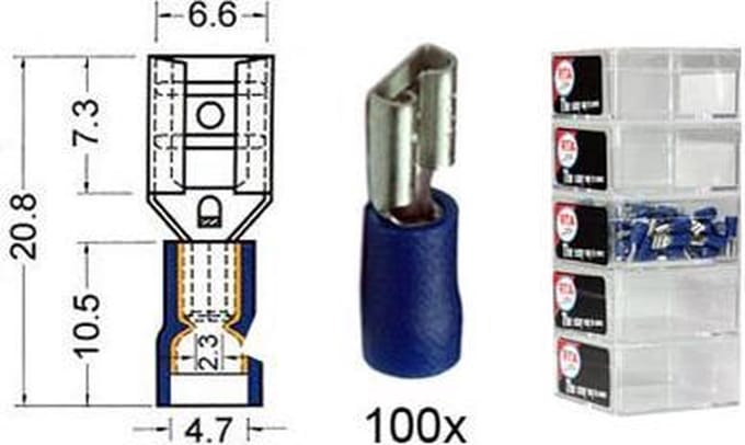 Kabelschoen schuif vrouwelijk  6.3 mm blauw 100 stuks