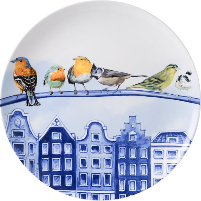 Heinen Delfts Blauw - Wandbord Bosvogels in de stad - Keramiek - 26 cm