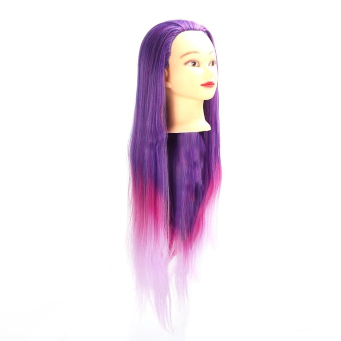 Mannequinhoofd Paars Roze Verloopkleur Kappershoofd met Haar voor Kappersoefening multi