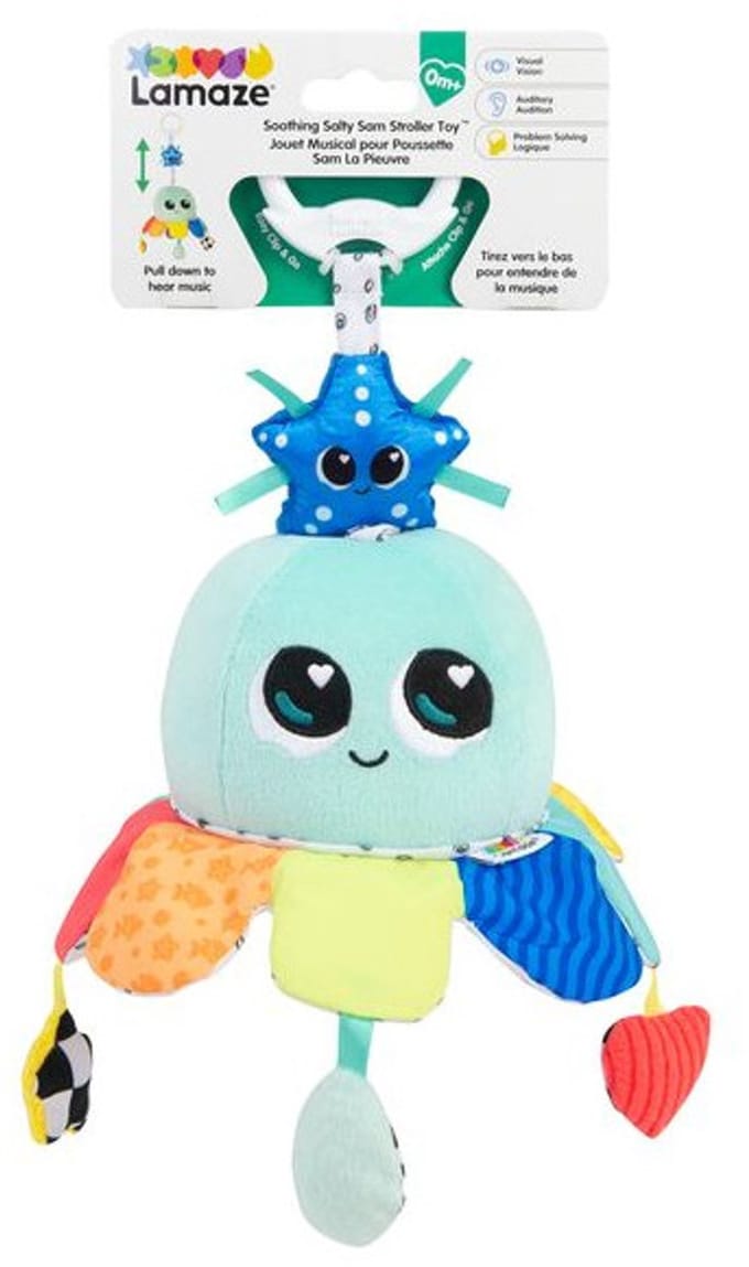 Lamaze knuffel speelgoed Salty Sam kinderwagen sensorisch baby.