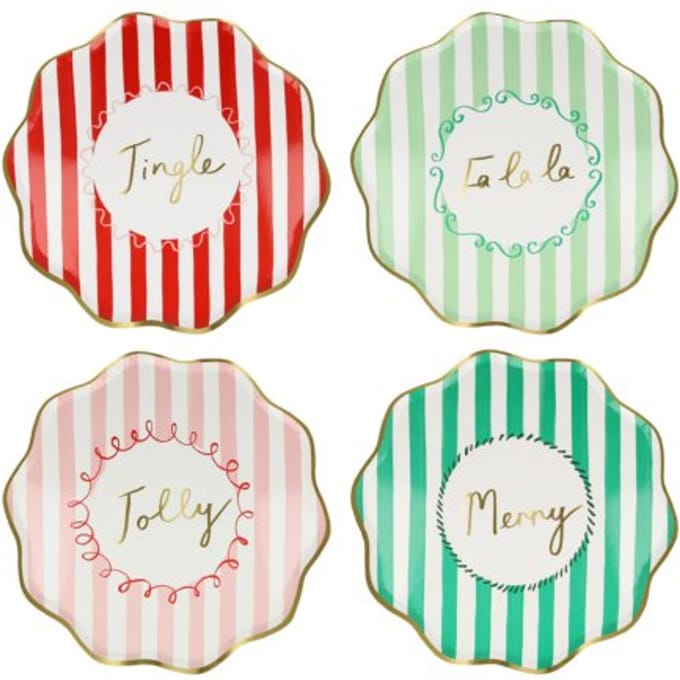 Meri meri kerst - bordjes papier stripes medium à 8 stuks