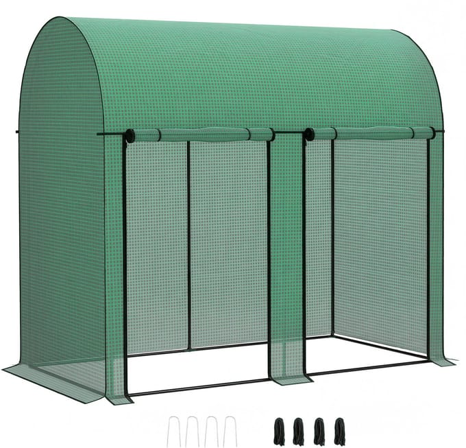 Killogood Tuinkas 2 m² tomatenkas 2 ritssluiting oprolbare deuren staal HDPE anti-UV 2 x 1 x 1.78 m groen