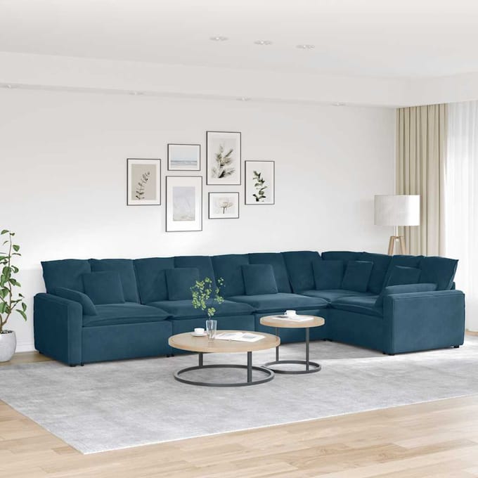 vidaXL - Modulaire - bank - met - kussens - fluweel - blauw