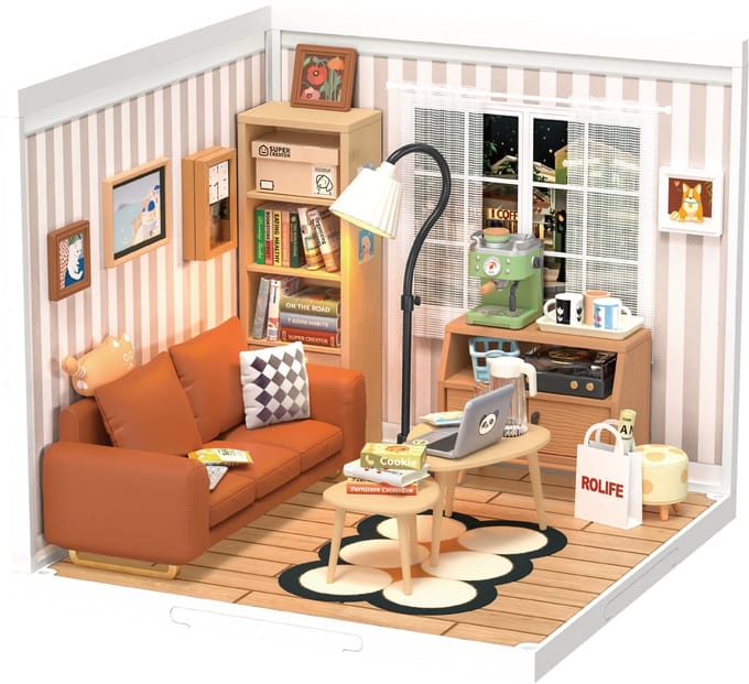 Robotime Rolife Miniature DIY Bouwpakket Cozy Living Lounge: Educatief Speelgoed & Decoratie Boekenkast