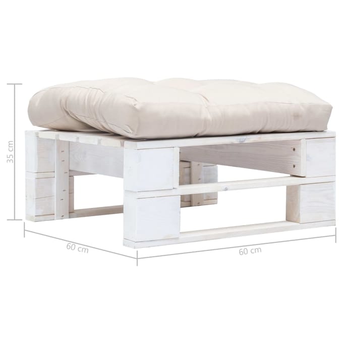 vidaXL - Tuinpoef - met - zandkleurig - kussen - pallet - hout - wit
