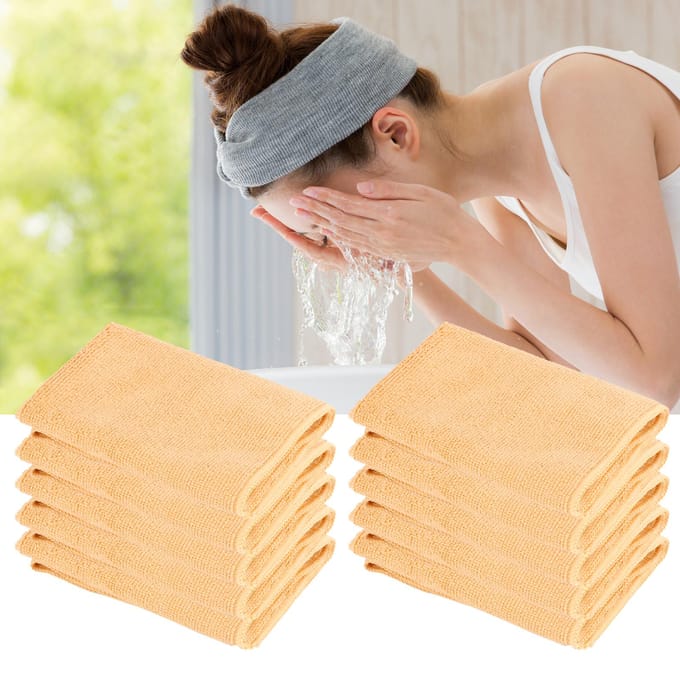 10 pièces Serviette Microfibre 30 x 30cm Forte Absorption d'Eau Sèche Rapidement Serviette Douce (Kaki) beige