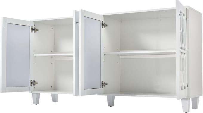 REDOM Spiegelend wit dressoir met kristalhandgrepen — 4-deurs MDF-kast, verstelbare plank, luxe design, 160×40×84cm