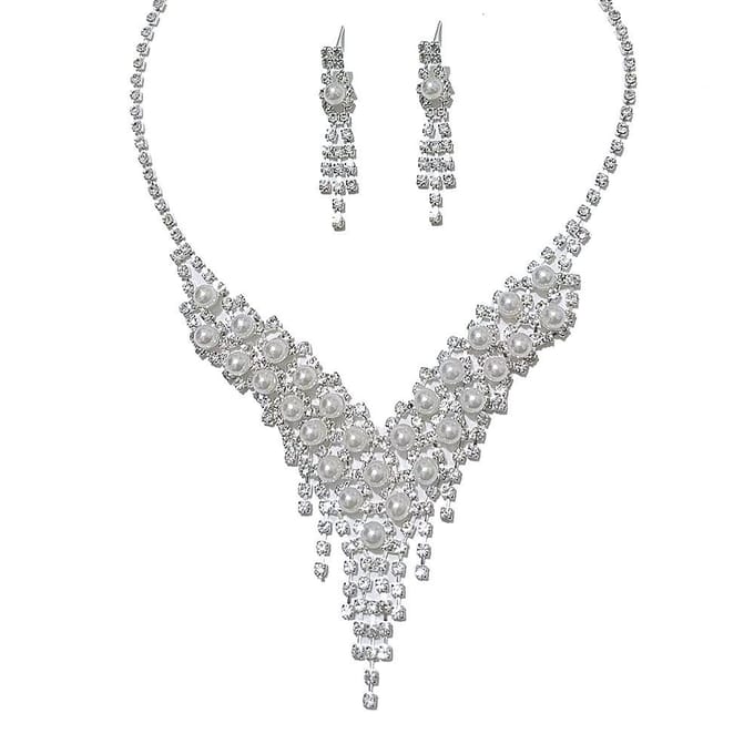Accessoires Robe de Mariée Simple Collier Boucles d'oreilles Ensemble Deux Pièces Strass de Mariage Perles, Accessoires blanc