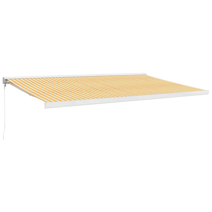 vidaXL - Uitschuifbare - luifel - Geel - en - Wit - met - Witte - Frame - 5 - x - 3 - m