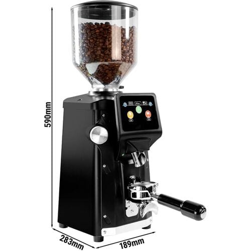 GGM Gastro Professionele koffiemolen - 1,2kg bonenreservoir - Ø 65mm platte maalschijven - automatische herkenning van de zeefhouder - zwart zwart