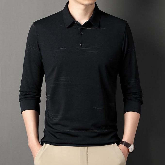 T-shirt à manches longues pour hommes d'âge moyen, mode décontractée, pull à revers, automne XXXXL black