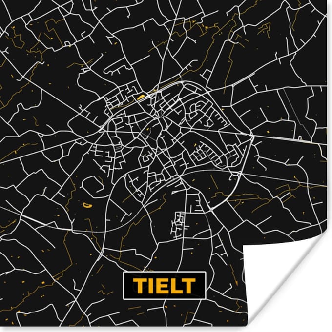 Poster Kaart - Tielt - Goud - Plattegrond - Stadskaart - 75x75 cm