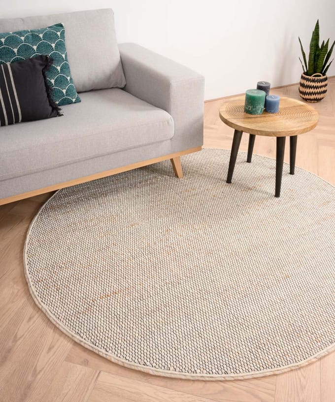 Rond wollen vloerkleed - Lett wit/beige 120