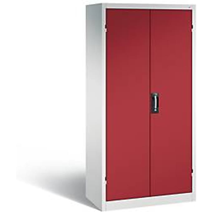 C+P acculaderkast Basic met deuren van massief plaatstaal, H 1950 x B 930 x D 500 mm, lichtgrijs/ruinrood
