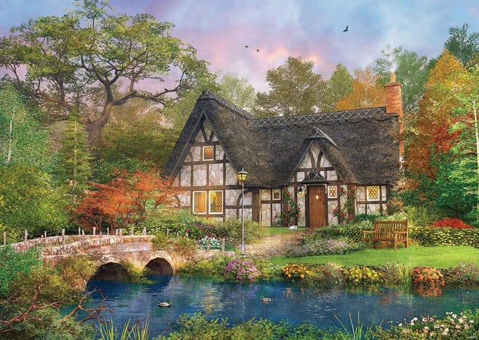 Puzzel 2000 Stukken: Cottage bij Stenen Brug
