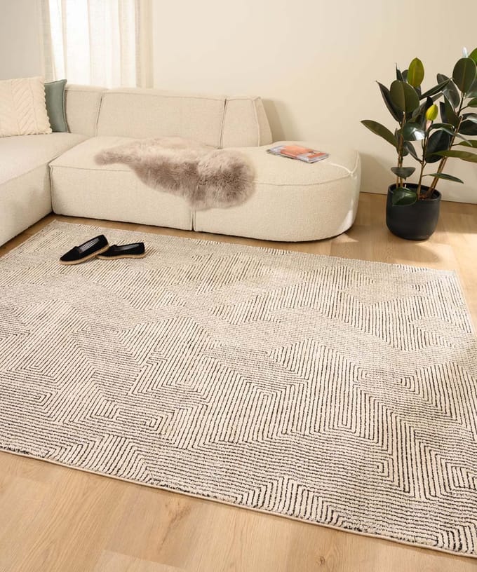 Modern vloerkleed - Fancy Maze crème/zwart 80x150