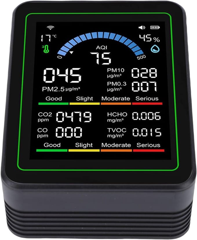 Luchtkwaliteitsmonitor - Binnenluchtmeter - Gezond Leven - 10-in-1 Detectie - 2.8 Inch LCD - Zilver