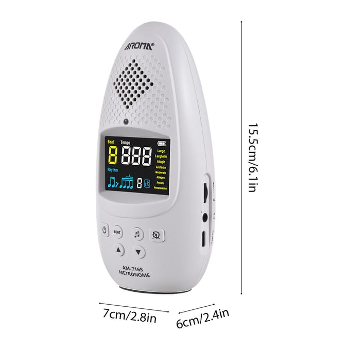 MÉTRONOME ÉLECTRONIQUE AROMA Léger Rechargeable Écran Couleur Métronome Vocal pour Mini Piano blanc