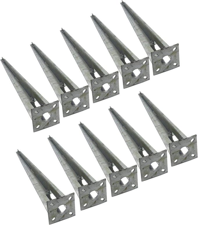 Set van 10 grondhulsels met kopplaat voor schuttingpalen Ø 34 mm, 50 cm lang