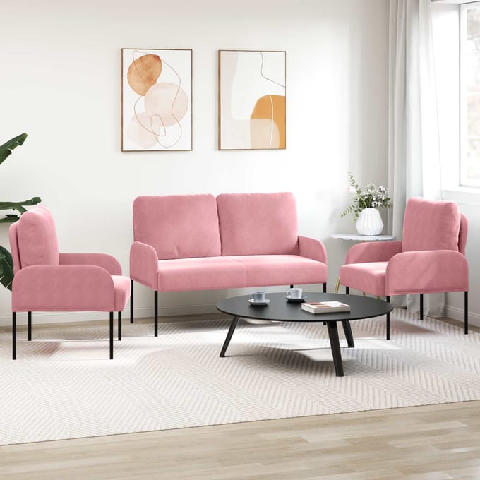 vidaXL Sofa-Sets 3 st Roze Multiplex