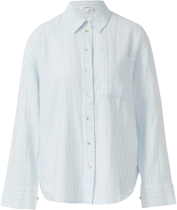Gestreepte linnenmix blouse met borstzak voor dames s.Oliver