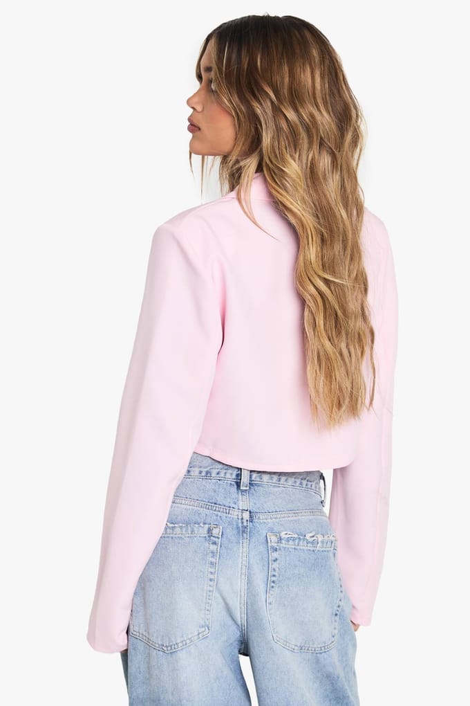 boohoo Dames Basic Geweven Relaxed Fit Crop Blazer | Baby Roze | Maat: 40