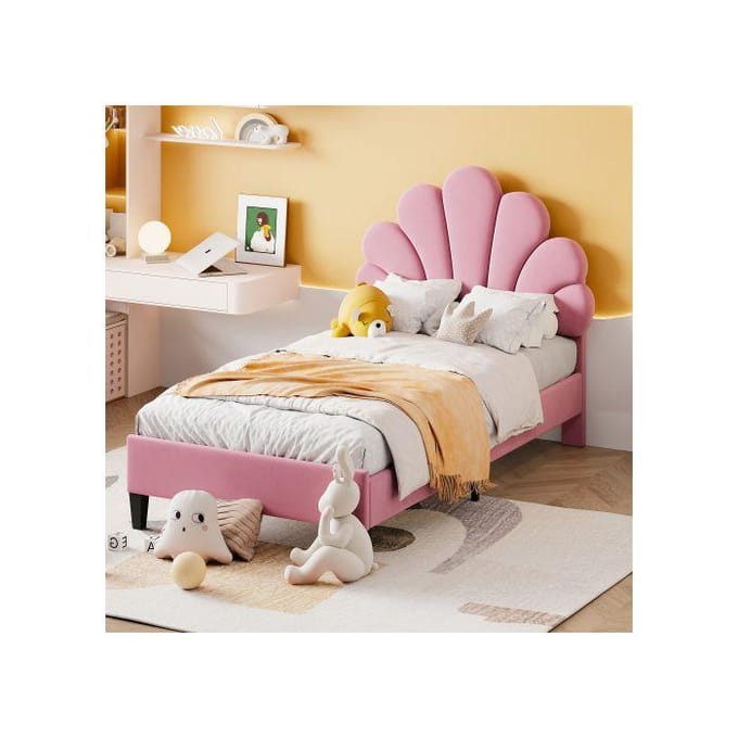 Kinderbed - 90 x 200 cm - Bloemenhoofdeinde - Stevig MDF - Eenvoudige montage
