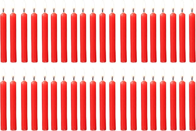 Set van 40 Rituele Kaarsen (Rood) - Geurloos en Druppelvrij