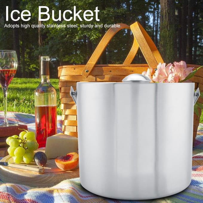 Seau à glace à double paroi en acier inoxydable avec couvercle pour fêtes de mariage (3L) gray