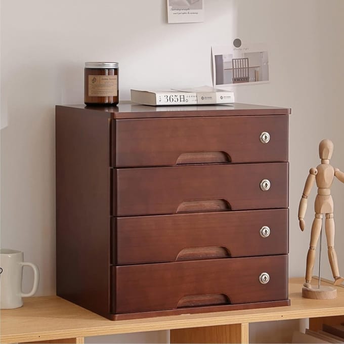 Houten Lade Organizer - Bureau Opberger - Documenten Opbergen - Met Slot - 40 x 30 x 41 cm - A