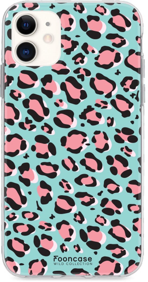 Fooncase Hoesje Geschikt voor iPhone 12 - Shockproof Case - Back Cover / Soft Case - Luipaard / Leopard print / Blauw